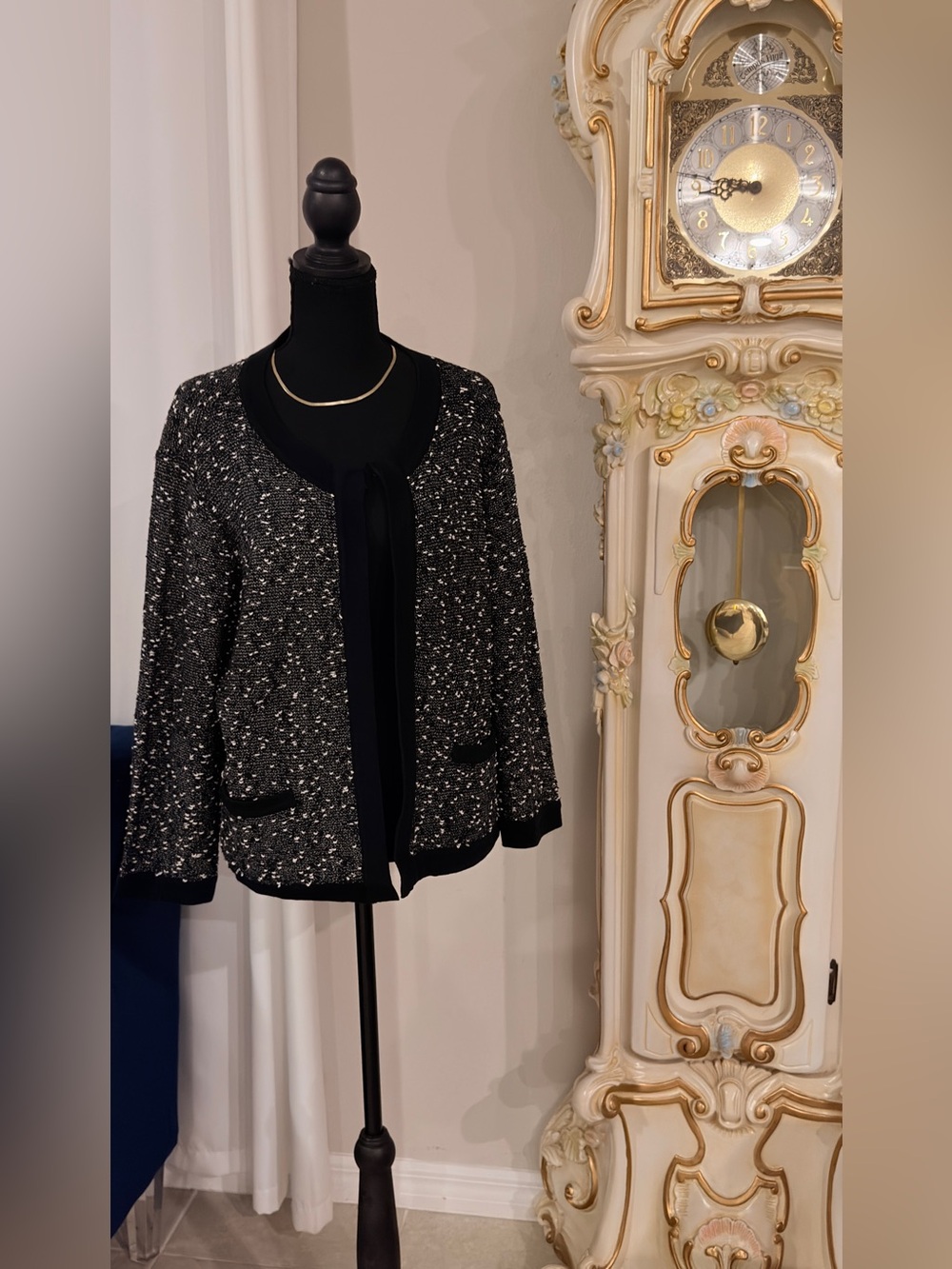 Black Tweed Open-Front Women's Jacket